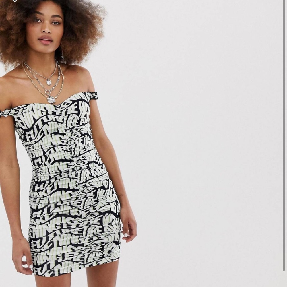 Collusion typo ruched off the shoulder dress
